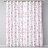 White Pink Snowflake Winter Festive Pattern Design UK Readymade Eyelet Ring Top Thermal 100% Blackout Curtains
