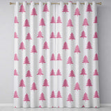 Minimal Pink Christmas Tree Scandinavian Festive Pattern Design UK Readymade Eyelet Ring Top Thermal 100% Blackout Curtains