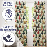 Elegant Retro Christmas Tree Starburst Festive Pattern Design UK Readymade Eyelet Ring Top Thermal 100% Blackout Curtains