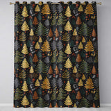 Dark Woodland Christmas Tree Nature Festive Pattern Design UK Readymade Eyelet Ring Top Thermal 100% Blackout Curtains