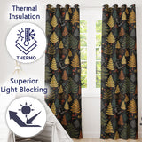 Dark Woodland Christmas Tree Nature Festive Pattern Design UK Readymade Eyelet Ring Top Thermal 100% Blackout Curtains