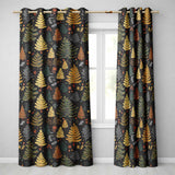 Dark Woodland Christmas Tree Nature Festive Pattern Design UK Readymade Eyelet Ring Top Thermal 100% Blackout Curtains