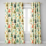 Retro Christmas Tree Candy Cane Festive Pattern Design UK Readymade Eyelet Ring Top Thermal 100% Blackout Curtains