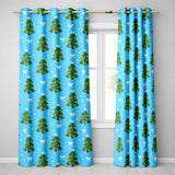 Blue Christmas Tree White Bow Festive Pattern Design UK Readymade Eyelet Ring Top Thermal 100% Blackout Curtains
