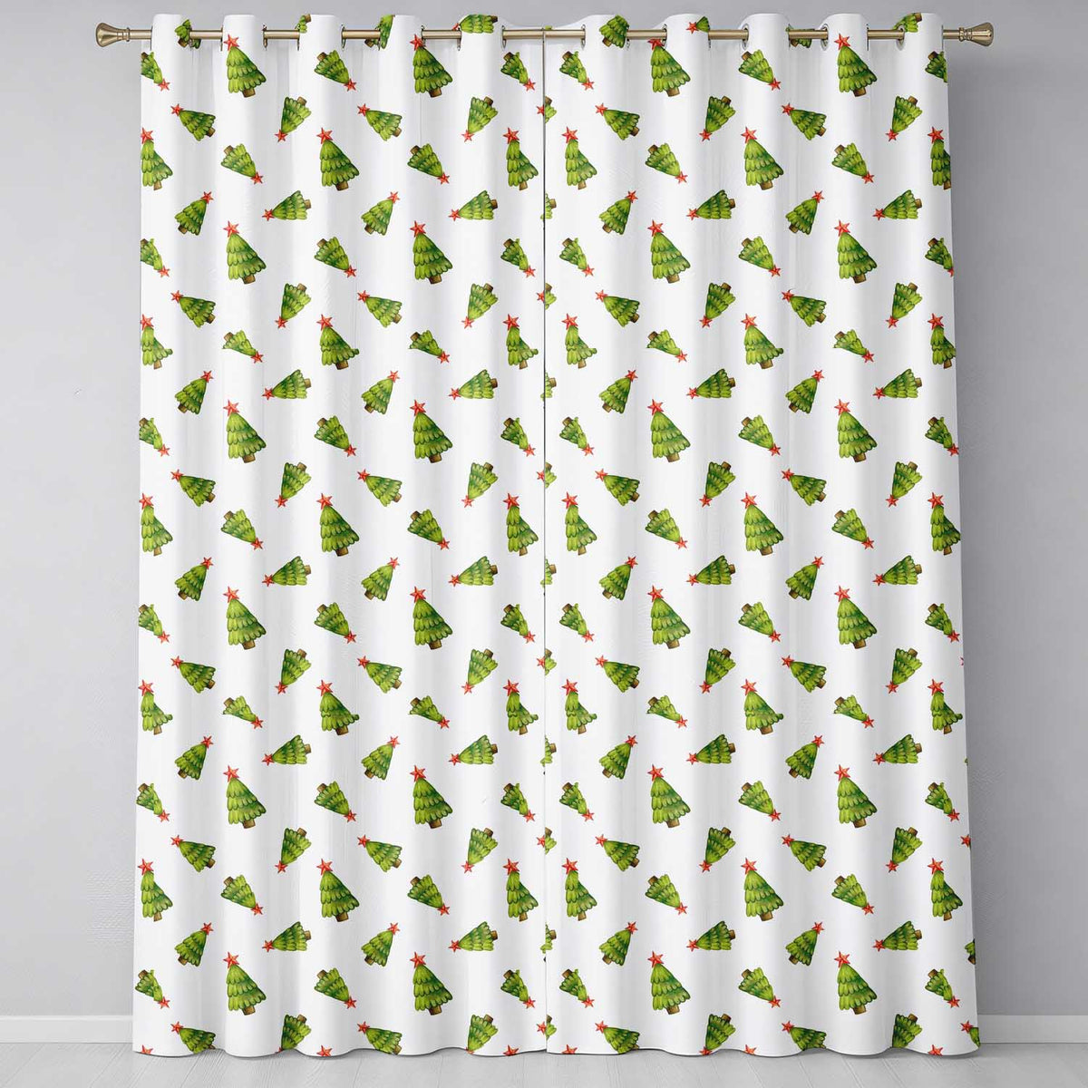 Diagonal Christmas Tree Scatter White Holiday Window CurtainsUK Readymade Eyelet Ring Top Thermal 100% Blackout Curtains