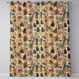 Rustic Christmas Stamp Tree Collage Holiday Curtain StylingHome Readymade Eyelet Ring Top Thermal 100% Blackout Curtains
