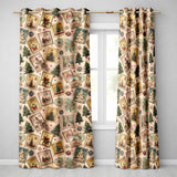Rustic Christmas Stamp Tree Collage Holiday Curtain StylingHome Readymade Eyelet Ring Top Thermal 100% Blackout Curtains