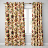 Antique Christmas Floral Postcard Collage Curtain AestheticHome Readymade Eyelet Ring Top Thermal 100% Blackout Curtains