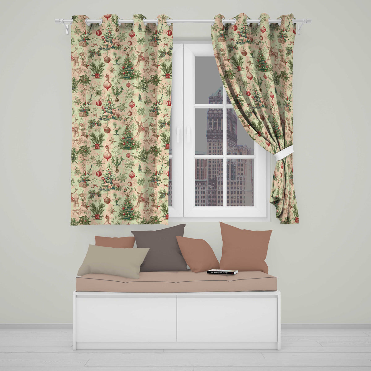 Vintage Christmas Reindeer Tree Snowflake Holiday CurtainsUK Readymade Eyelet Ring Top Thermal 100% Blackout Curtains