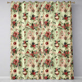 Elegant Poinsettia Holly Ornament Christmas Curtain Draperies Readymade Eyelet Ring Top Thermal 100% Blackout Curtains
