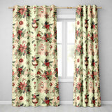 Elegant Poinsettia Holly Ornament Christmas Curtain Draperies Readymade Eyelet Ring Top Thermal 100% Blackout Curtains