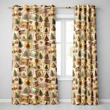 Vintage Christmas Tree Postage Stamp Collage Window Curtains Readymade Eyelet Ring Top Thermal 100% Blackout Curtains