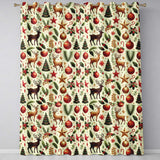 Festive Reindeer Holly Ornament Christmas Curtain Panels Readymade Eyelet Ring Top Thermal 100% Blackout Curtains