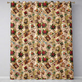 Vintage Christmas Postcard Floral Stamp Collage Curtains Readymade Eyelet Ring Top Thermal 100% Blackout Curtains