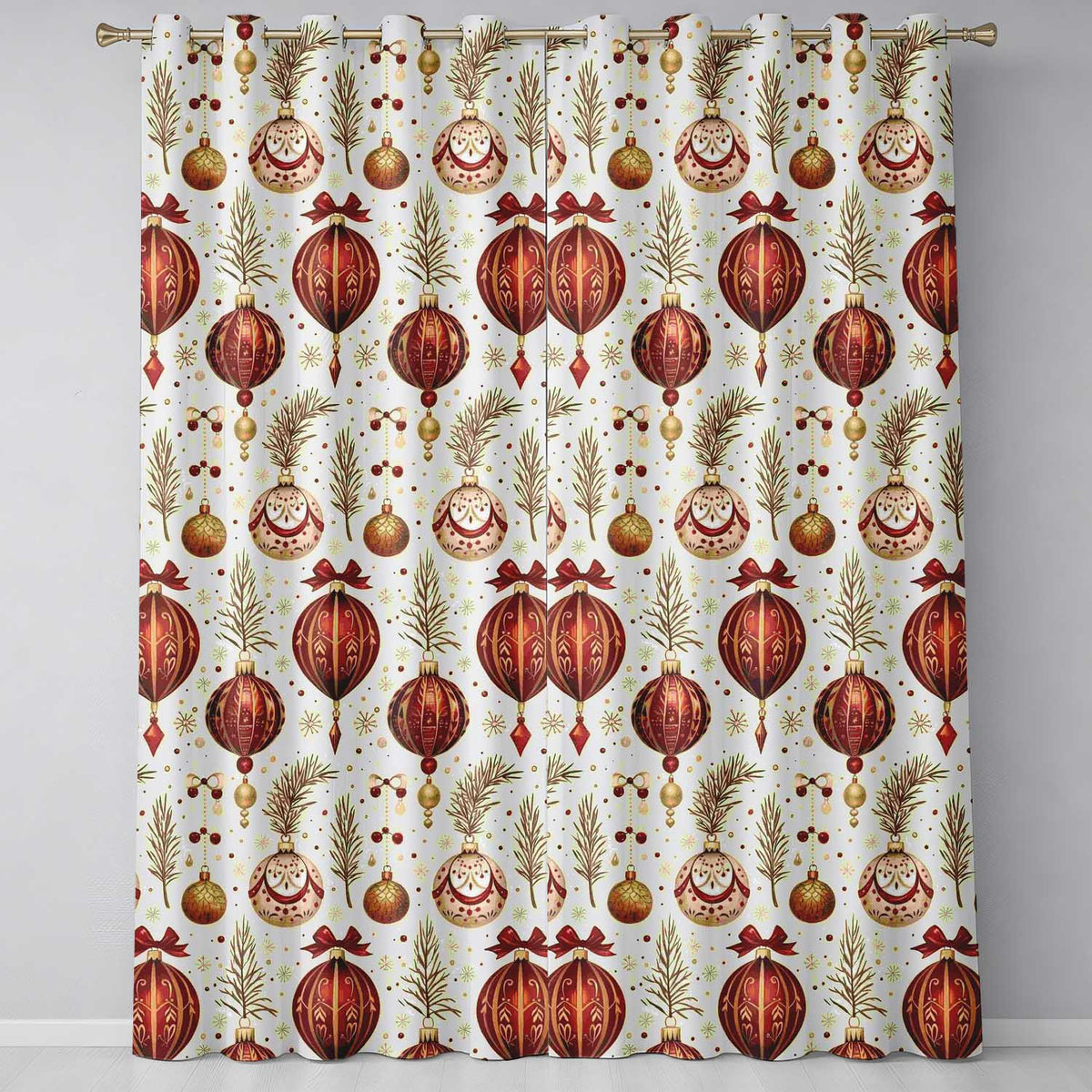 Cute Santa Claus Christmas Trees Holly Leaves and Festive Holiday Pattern  Readymade Eyelet Ring Top Thermal 100% Blackout Curtains