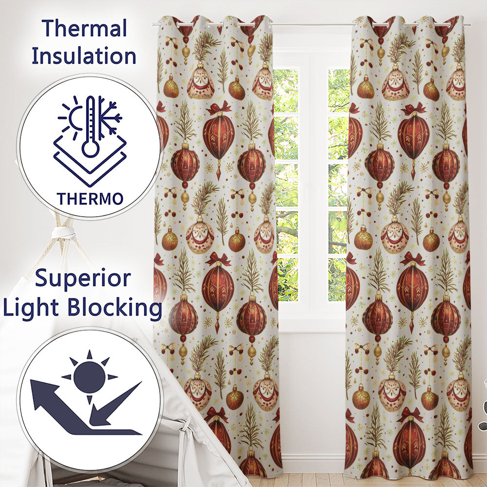 Cute Santa Claus Christmas Trees Holly Leaves and Festive Holiday Pattern  Readymade Eyelet Ring Top Thermal 100% Blackout Curtains