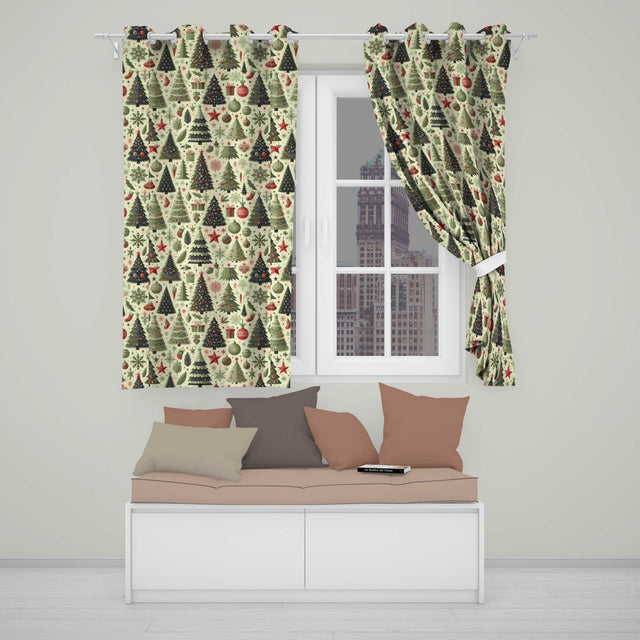 Victorian Style Christmas Children Tree Holly and Festive Holiday Elements  Readymade Eyelet Ring Top Thermal 100% Blackout Curtains
