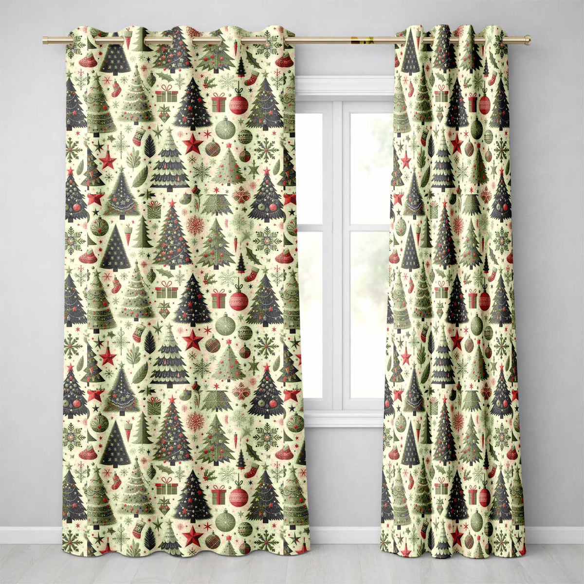 Victorian Style Christmas Children Tree Holly and Festive Holiday Elements  Readymade Eyelet Ring Top Thermal 100% Blackout Curtains