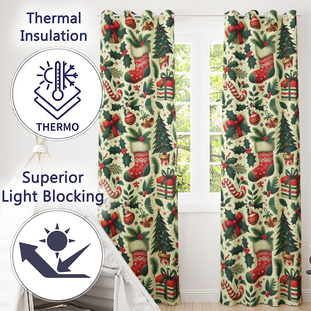Scandinavian Christmas Trees Baubles Snowflakes Nordic Seamless Pattern  Readymade Eyelet Ring Top Thermal 100% Blackout Curtains
