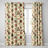 Elegant Snowflake Winter Pattern Pine Trees Red Neutral Seamless Design  Readymade Eyelet Ring Top Thermal 100% Blackout Curtains