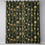 Luxury Gold Christmas Ornaments Lantern Stars Dark Green Seamless Pattern  Readymade Eyelet Ring Top Thermal 100% Blackout Curtains