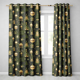 Luxury Gold Christmas Ornaments Lantern Stars Dark Green Seamless Pattern  Readymade Eyelet Ring Top Thermal 100% Blackout Curtains