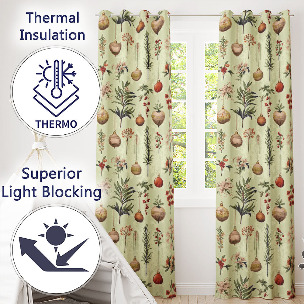 Festive Christmas Stars Holly Leaves Baubles Seamless Pattern  Readymade Eyelet Ring Top Thermal 100% Blackout Curtains