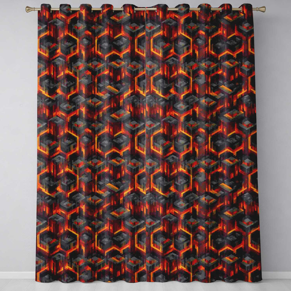Fiery Lava Cube Geometric Abstract Seamless Pattern  Readymade Eyelet Ring Top Thermal 100% Blackout Curtains