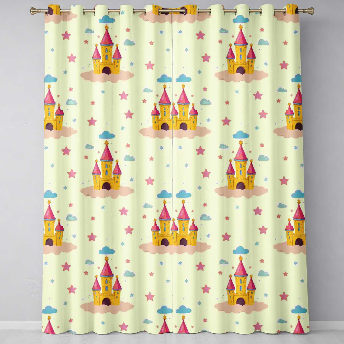 Cute Fantasy Castle Clouds Stars Seamless Pattern  Readymade Eyelet Ring Top Thermal 100% Blackout Curtains