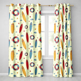 Cute Surfboards Lifebuoys Clouds and Stars Fun Summer Beach Seamless Pattern  Readymade Eyelet Ring Top Thermal 100% Blackout Curtains