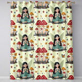 Cute Fairy with Mushrooms Butterflies Autumn Leaves Seamless Pattern  Readymade Eyelet Ring Top Thermal 100% Blackout Curtains