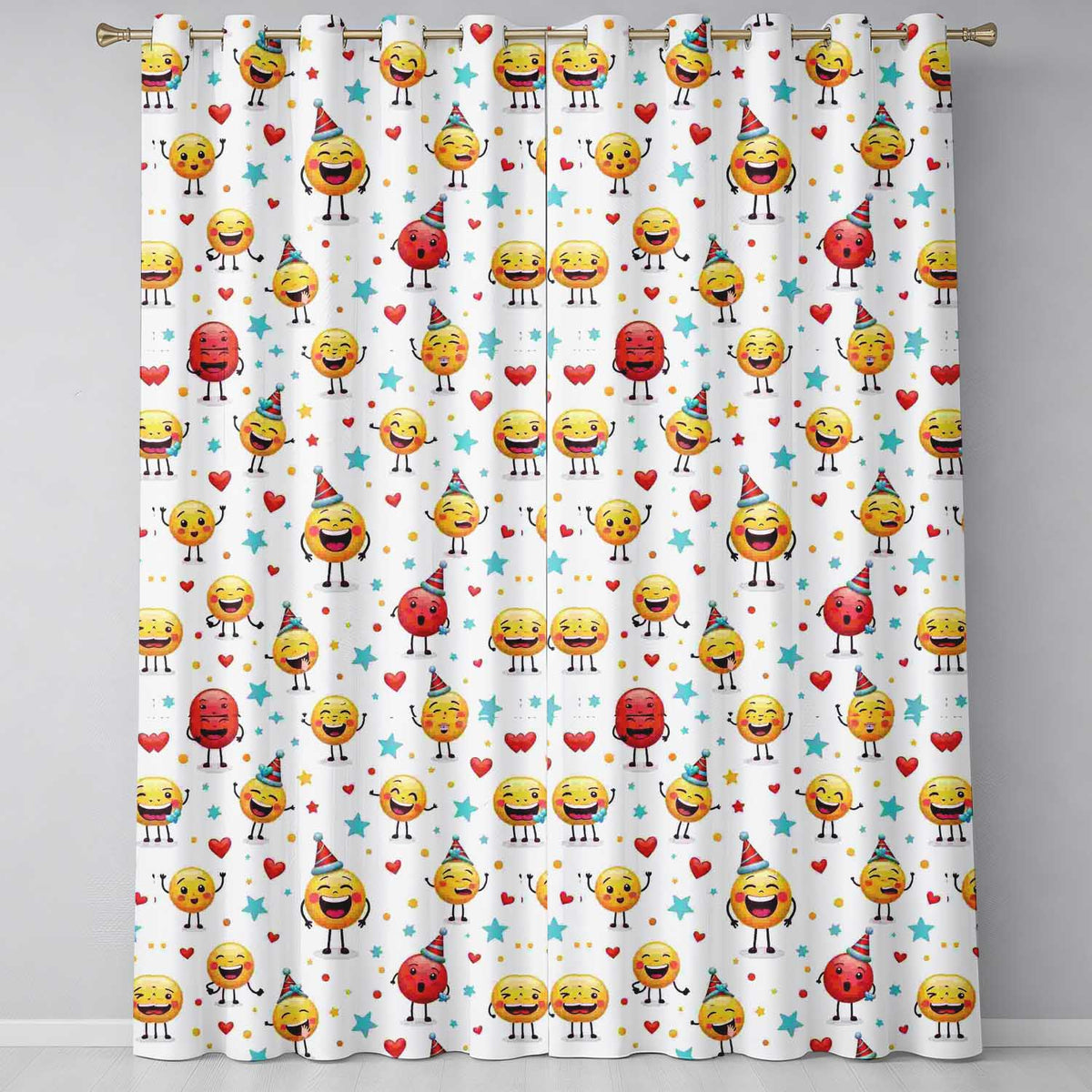 Cute Happy Emoji Faces Party Hats Celebration Seamless Pattern  Readymade Eyelet Ring Top Thermal 100% Blackout Curtains