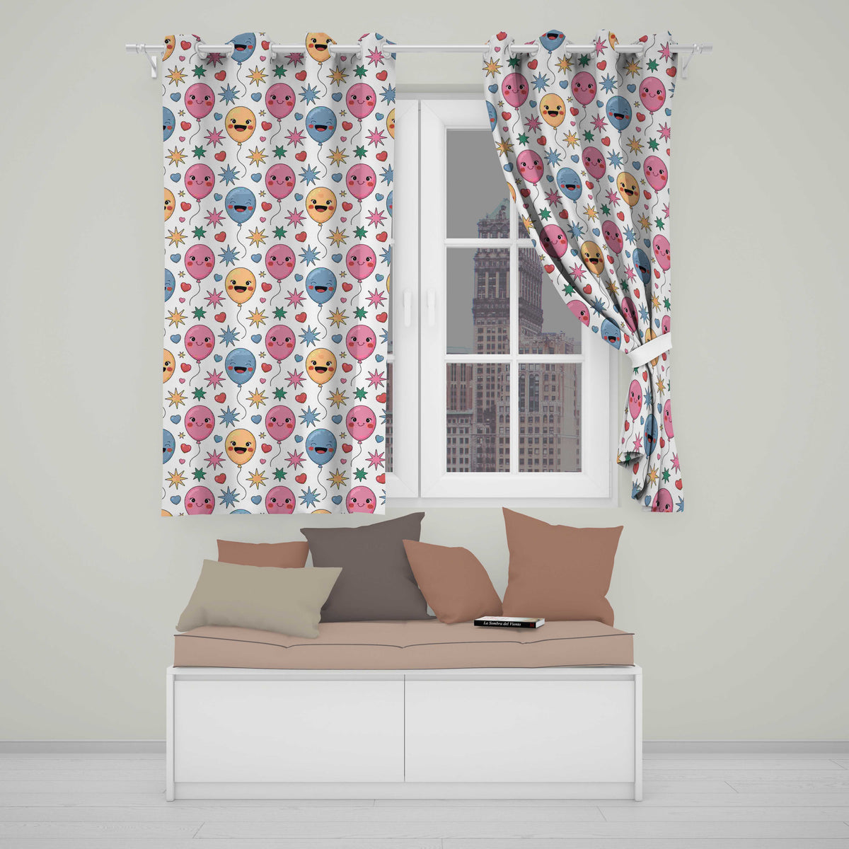 Cute Colorful Balloons Hearts and Starbursts Party Seamless Pattern  Readymade Eyelet Ring Top Thermal 100% Blackout Curtains
