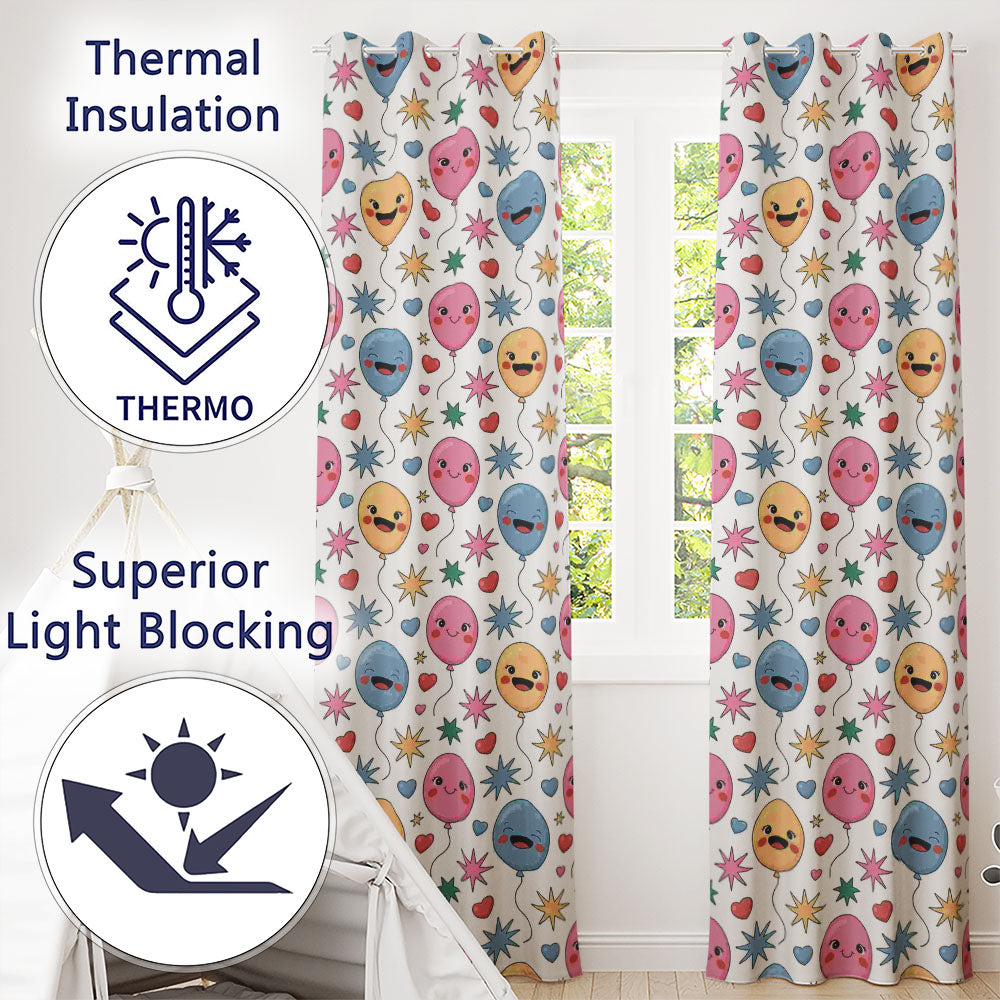 Cute Colorful Balloons Hearts and Starbursts Party Seamless Pattern  Readymade Eyelet Ring Top Thermal 100% Blackout Curtains