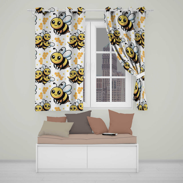 Cute Kawaii Bees Honeycomb Sweet Nature Seamless Pattern  Readymade Eyelet Ring Top Thermal 100% Blackout Curtains