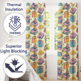 Cute Kawaii Books Reading Glasses Study Theme Seamless Pattern  Readymade Eyelet Ring Top Thermal 100% Blackout Curtains