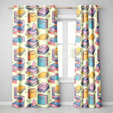 Cute Kawaii Books Reading Glasses Study Theme Seamless Pattern  Readymade Eyelet Ring Top Thermal 100% Blackout Curtains