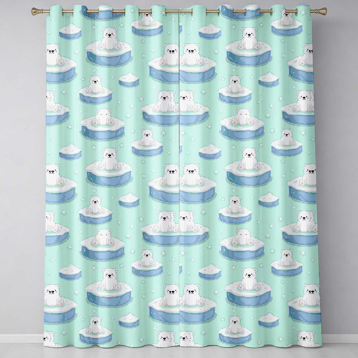 Cute Polar Bears on Ice Floes Arctic Winter Cute Animals Seamless Pattern  Readymade Eyelet Ring Top Thermal 100% Blackout Curtains