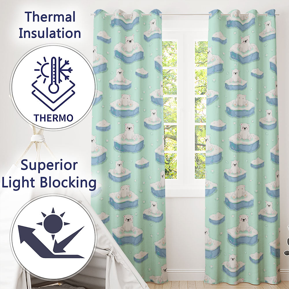 Cute Polar Bears on Ice Floes Arctic Winter Cute Animals Seamless Pattern  Readymade Eyelet Ring Top Thermal 100% Blackout Curtains