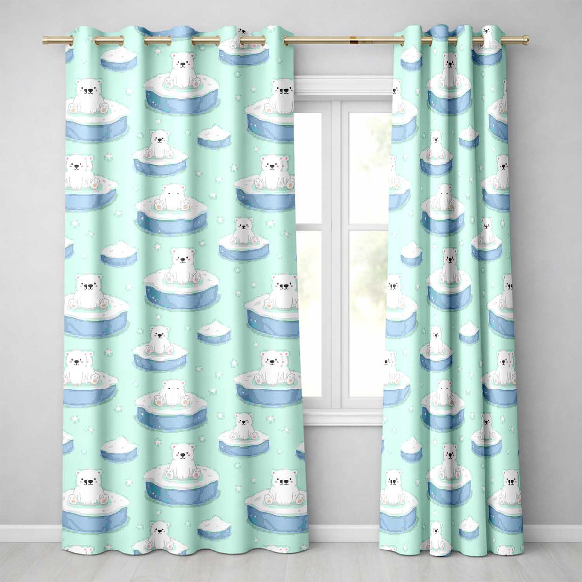 Cute Polar Bears on Ice Floes Arctic Winter Cute Animals Seamless Pattern  Readymade Eyelet Ring Top Thermal 100% Blackout Curtains