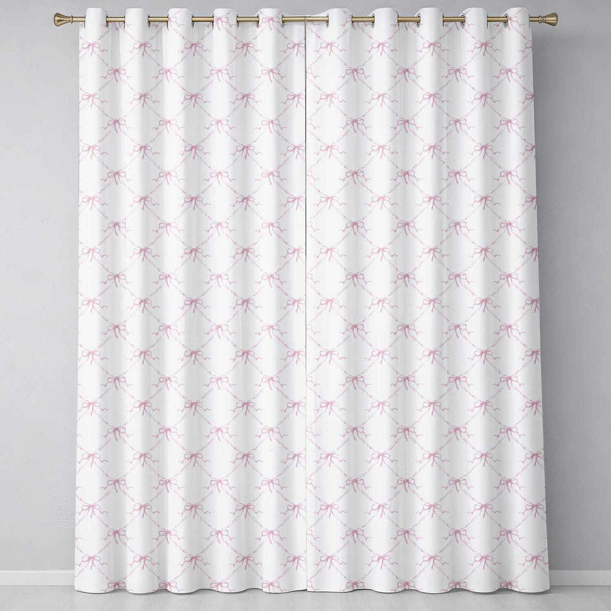 Soft Pink Ribbon Bow Lattice Elegant Seamless Pattern  Readymade Eyelet Ring Top Thermal 100% Blackout Curtains