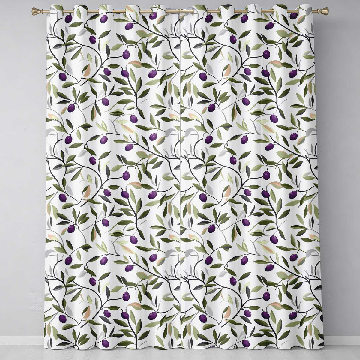 Olive Branch Purple Fruit Botanical Minimal Seamless Pattern  Readymade Eyelet Ring Top Thermal 100% Blackout Curtains
