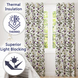 Olive Branch Purple Fruit Botanical Minimal Seamless Pattern  Readymade Eyelet Ring Top Thermal 100% Blackout Curtains