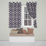 Navy Blue Moroccan Geometric Lattice Elegant Seamless Pattern  Readymade Eyelet Ring Top Thermal 100% Blackout Curtains