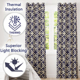 Navy Blue Moroccan Geometric Lattice Elegant Seamless Pattern  Readymade Eyelet Ring Top Thermal 100% Blackout Curtains