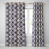 Navy Blue Moroccan Geometric Lattice Elegant Seamless Pattern  Readymade Eyelet Ring Top Thermal 100% Blackout Curtains