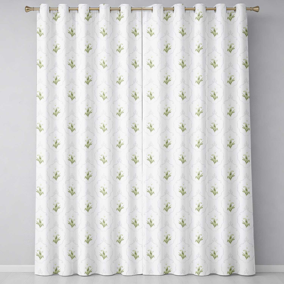 Elegant Tulip Floral Frame Neutral Seamless Pattern  Readymade Eyelet Ring Top Thermal 100% Blackout Curtains
