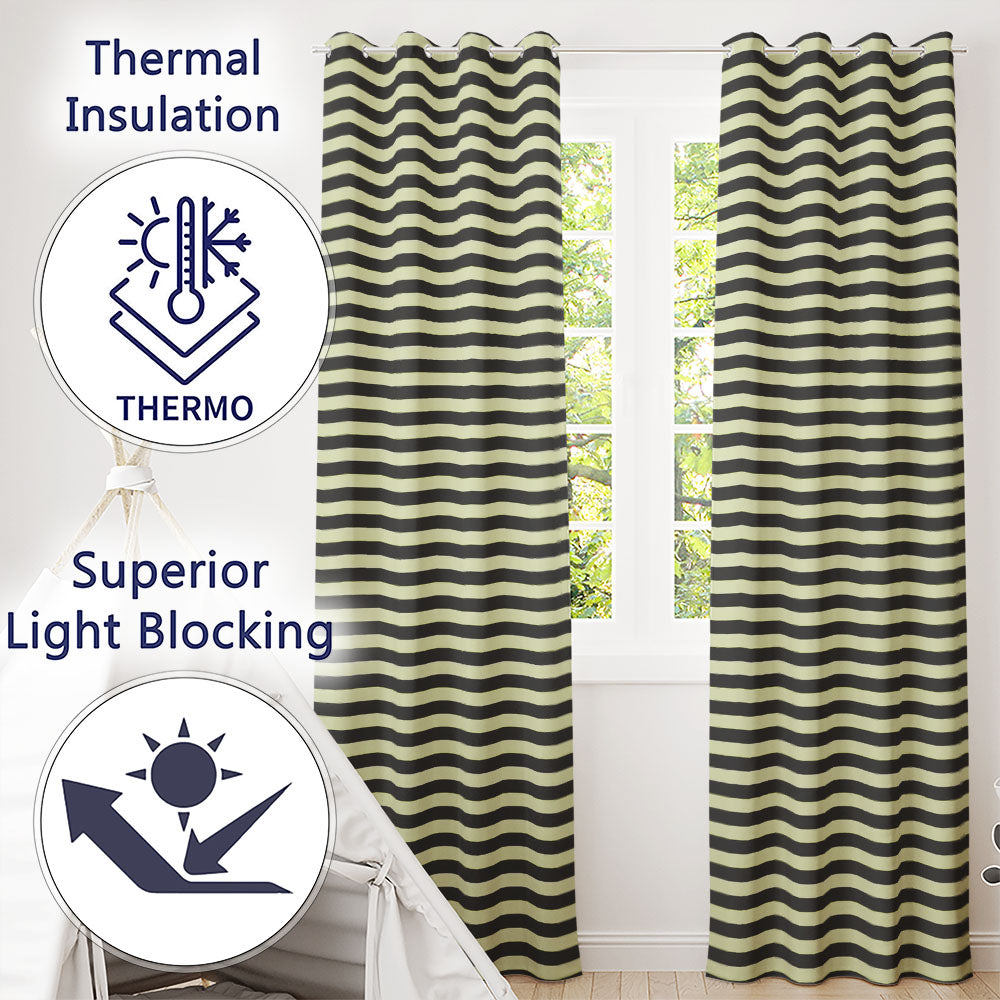 Bold Black and Yellow Stripe Modern Seamless Pattern  Readymade Eyelet Ring Top Thermal 100% Blackout Curtains