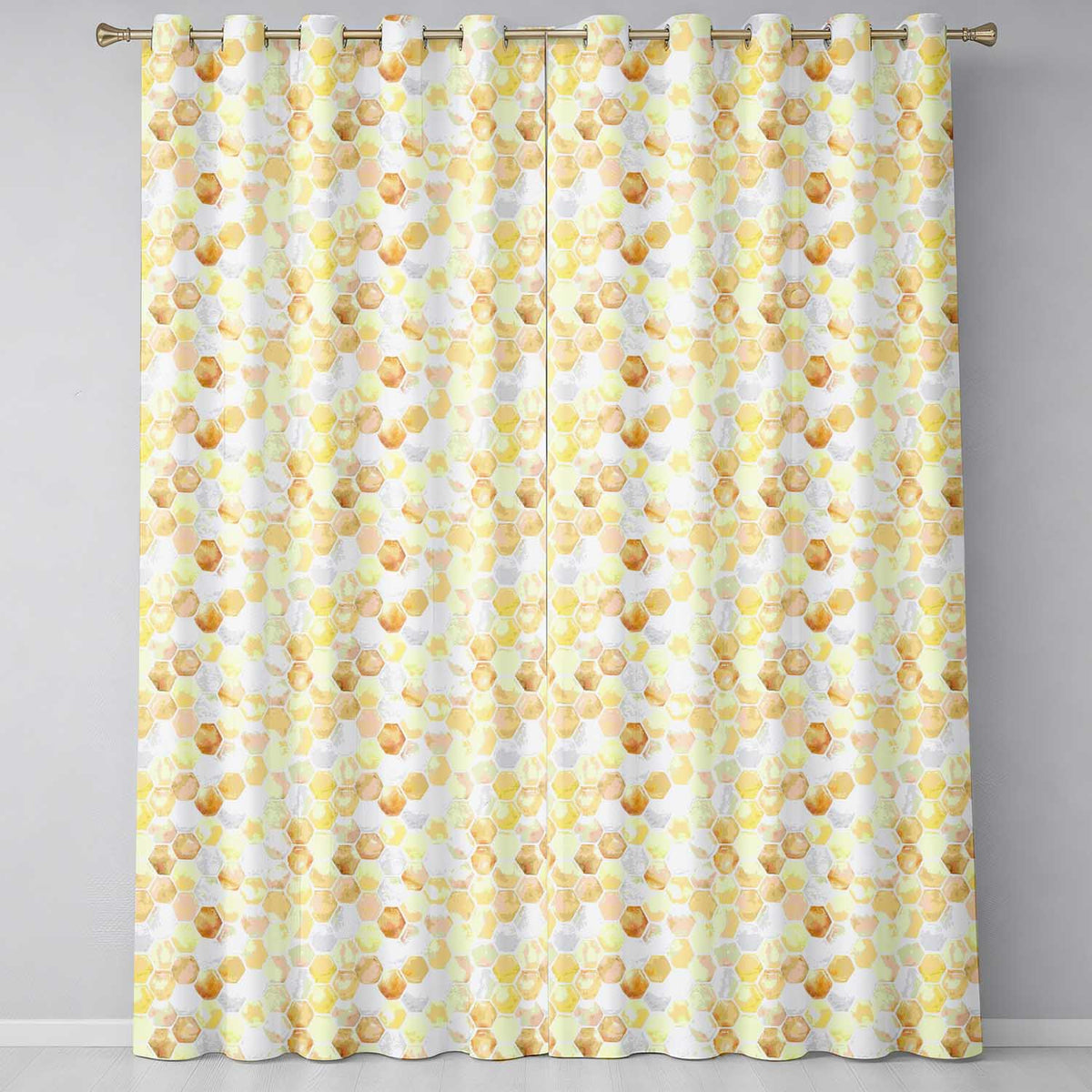 Watercolor Honeycomb Hexagon Sweet Honey Seamless Pattern  Readymade Eyelet Ring Top Thermal 100% Blackout Curtains