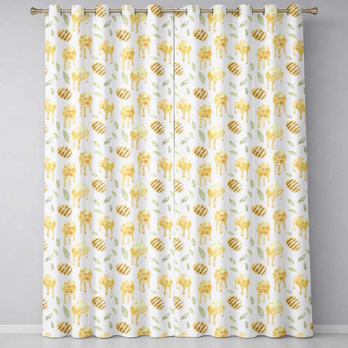 Golden Honey Drip and Honeycomb Sweet Seamless Pattern  Readymade Eyelet Ring Top Thermal 100% Blackout Curtains